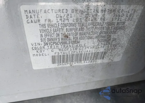 2021 Nissan Kicks Sv Xtronic Cvt from USA, damaged, VIN 3N1CP5CV9ML512834